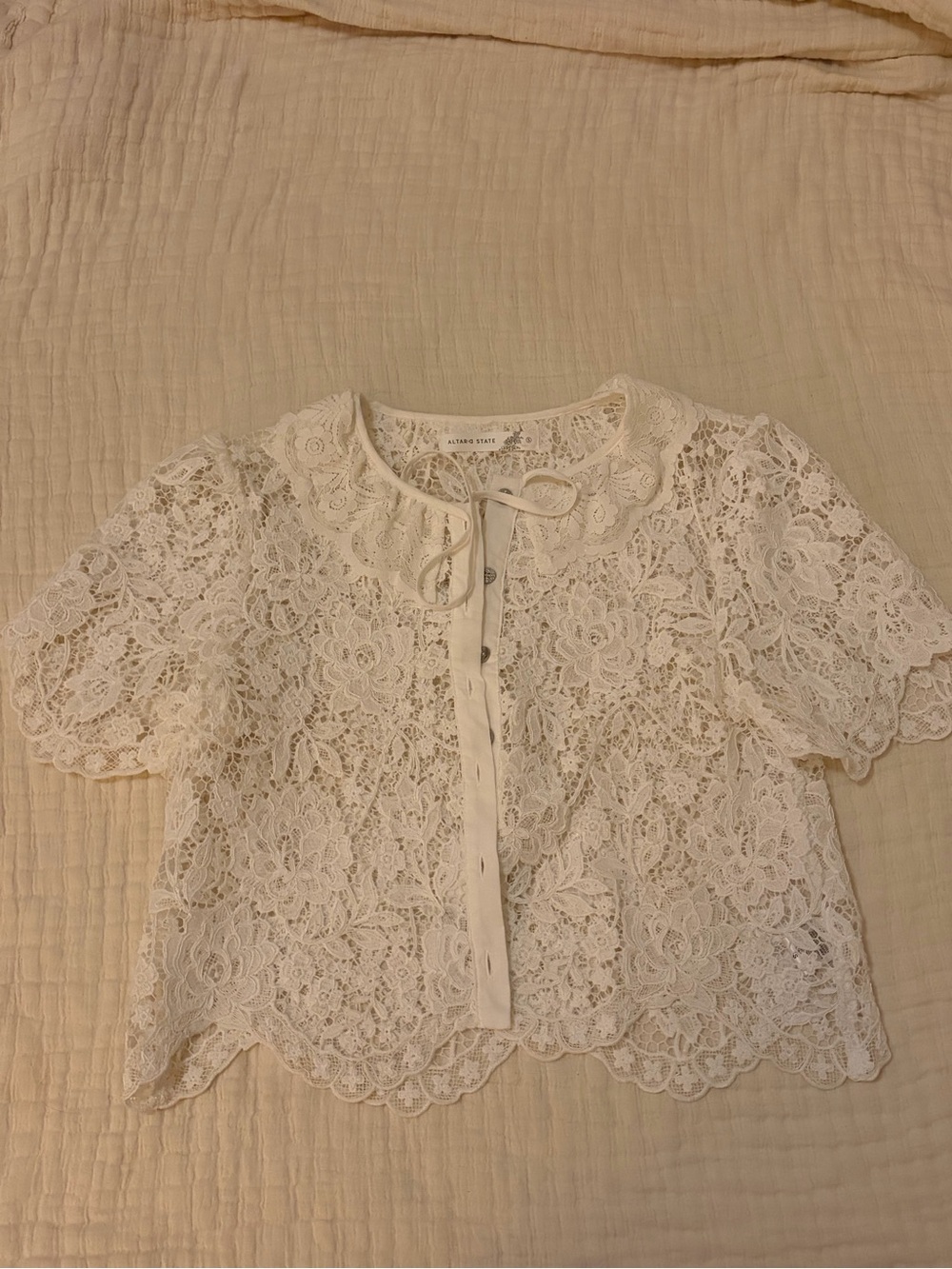 Altar'd State white Floral Lace Short Sleeve Blouse